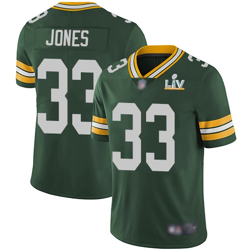 Men's Green Bay Packers #33 Aaron Jones Green NFL 2021 Super Bowl LV Stitched Jersey